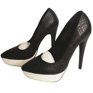 NWOB Tobi Croc Embossed Black‎ Platform Stiletto Heels Pumps Size 38